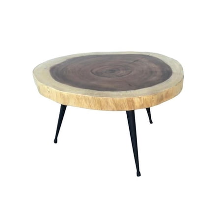 AFD Home 12016368 Teak Round Coffee Table with Iron Leg