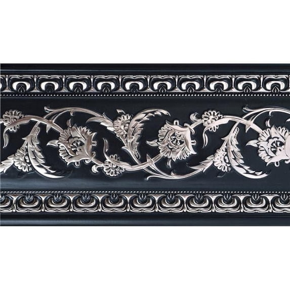 AFD Home 12019637 94 in. Silver Floral on Black Chair Rail, Black & Silver