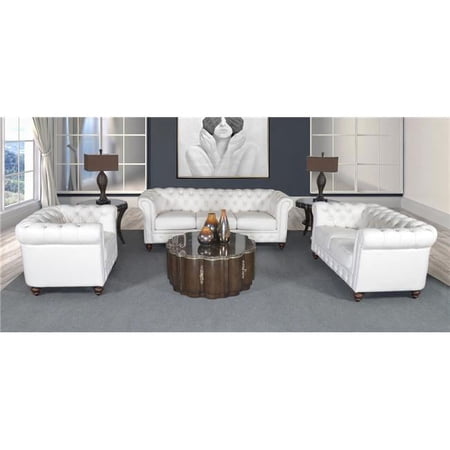 AFD Home 12020365 Classic Chesterfield White Sofa - Set of 3