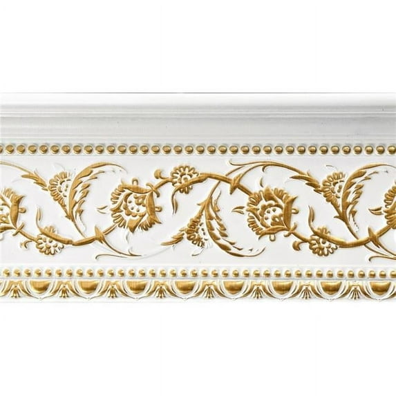 AFD Gold Floral on French White Crown Moulding 94 Inch