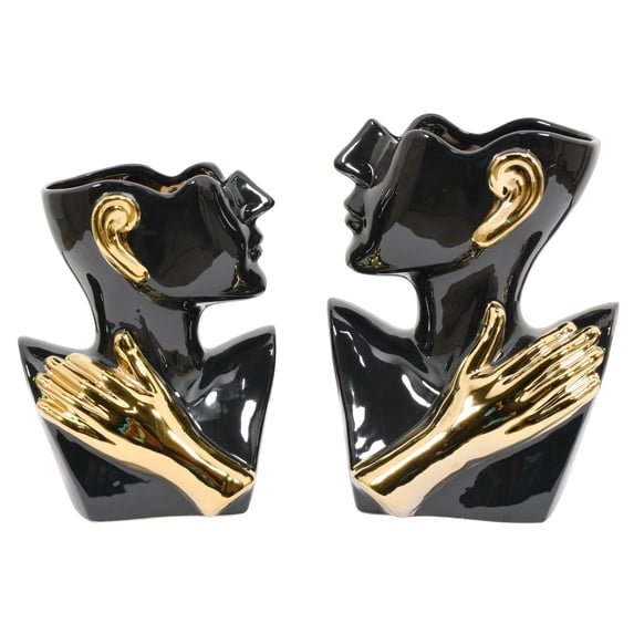 AFD Home Abstract Torso Vases Black with Gold Accents Set of 2 ...