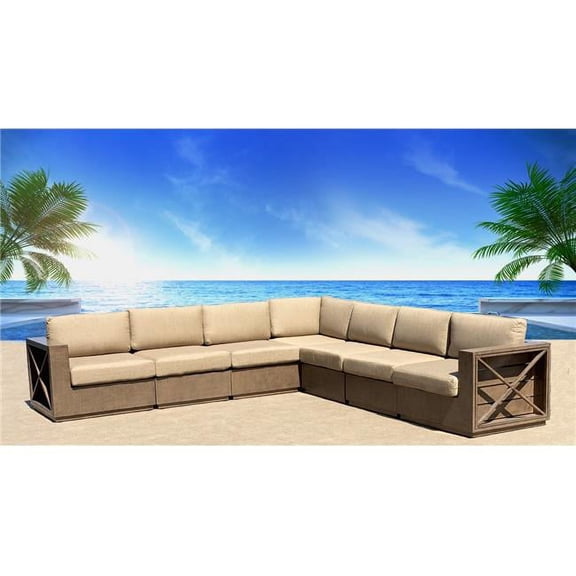 AFD Home Aluminum, Sunbrella & Metal Modern Rustic Sofa Sectional Grouping Set, Multi Color - Set of 7
