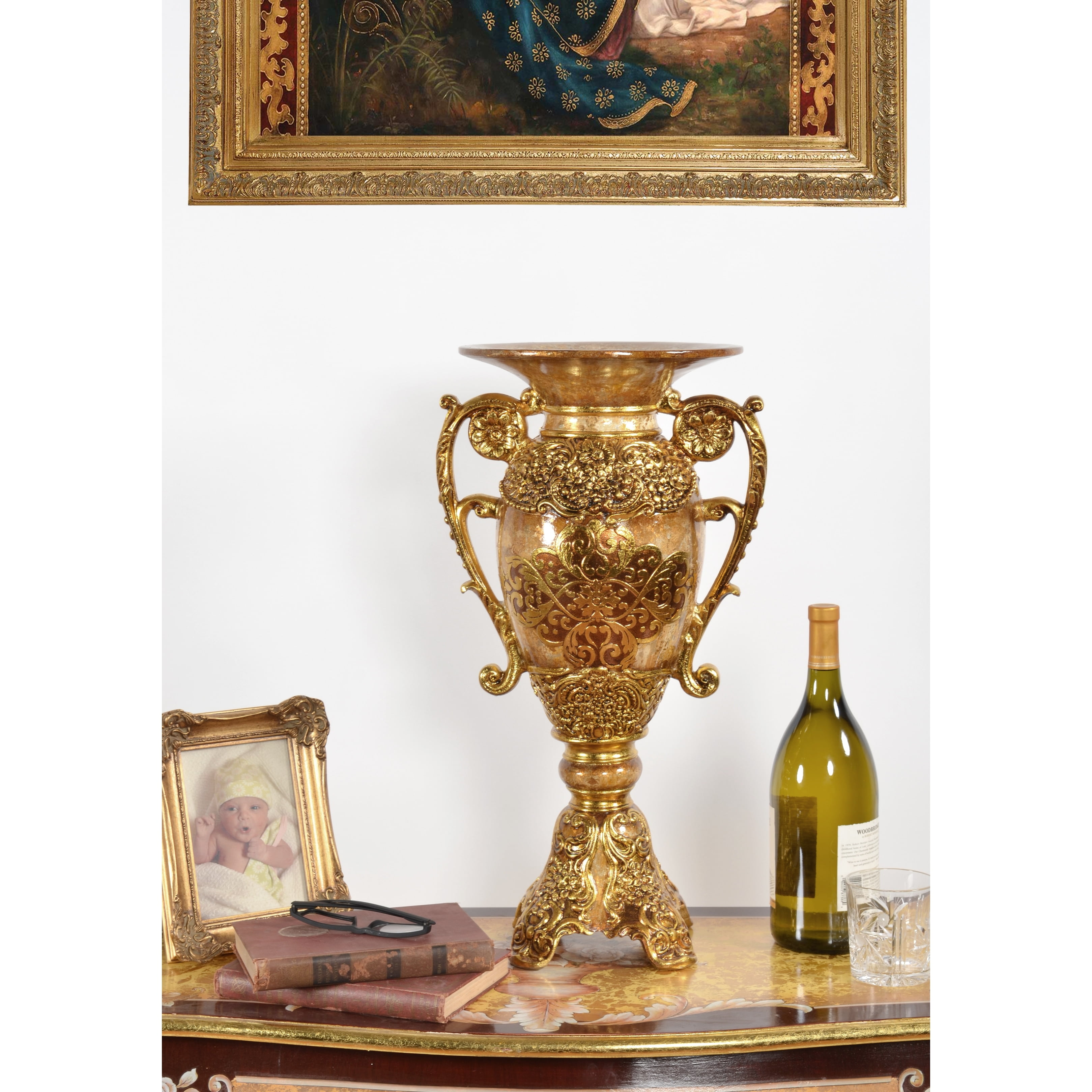 Medici Gold and Silver Leaf 23.5" Polyresin Chalice Vase