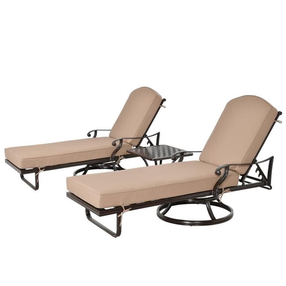 AFD Home 12015971 Savannah Swivel Chaise Lounge, Brown & Beige - Set of 3