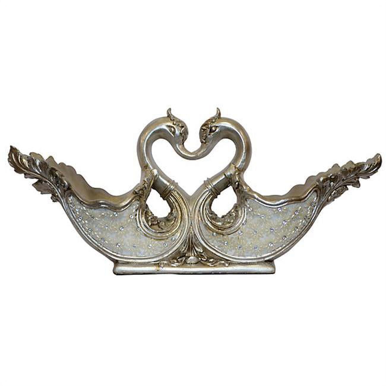 Silver Pearl Double Swan Resin Vase with Faux Jewels