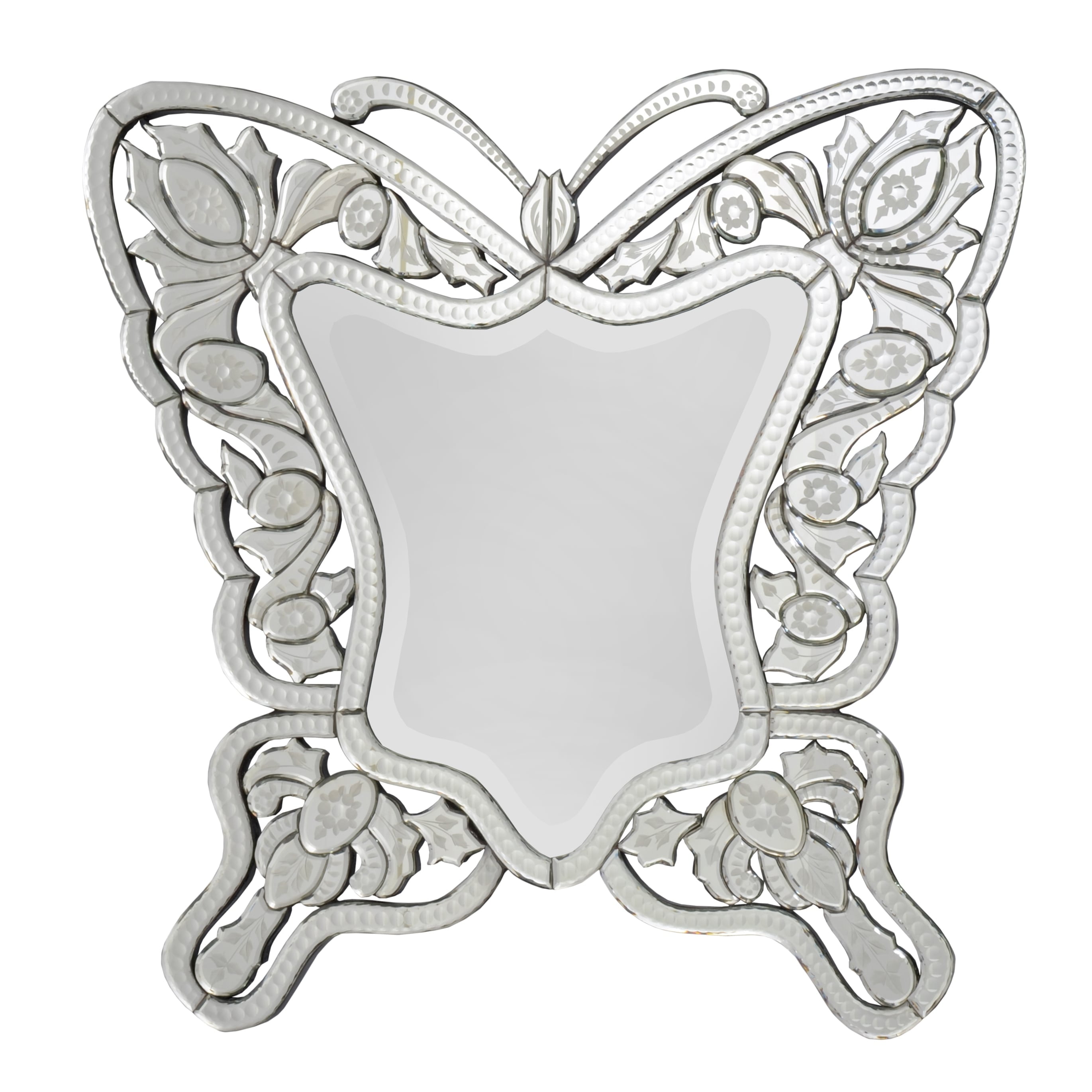 Venetian Butterfly Hand-Beveled Mirror with Wood Frame