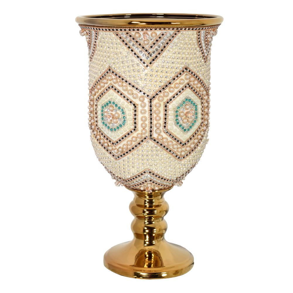 Ivory and Gold Porcelain Moroccan Chalice Vase