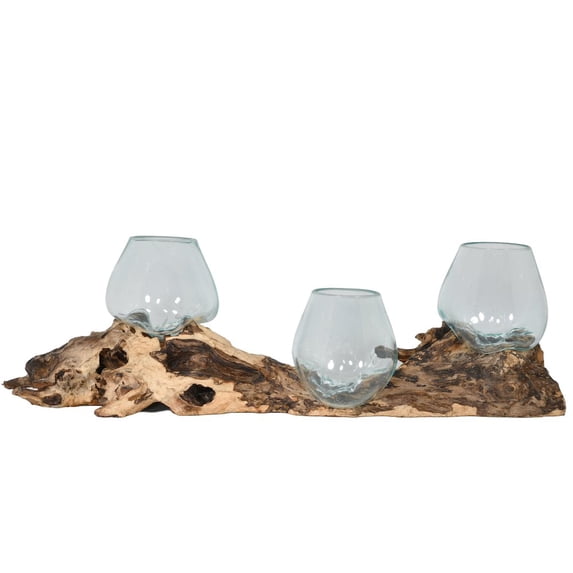 AFD Triple Glass Bowl On Wood