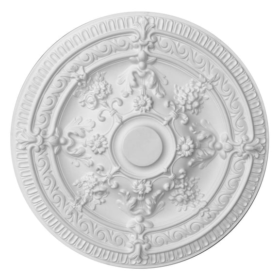 White Scroll Rose Chandelier Ceiling Medallion 28 Inch Dia