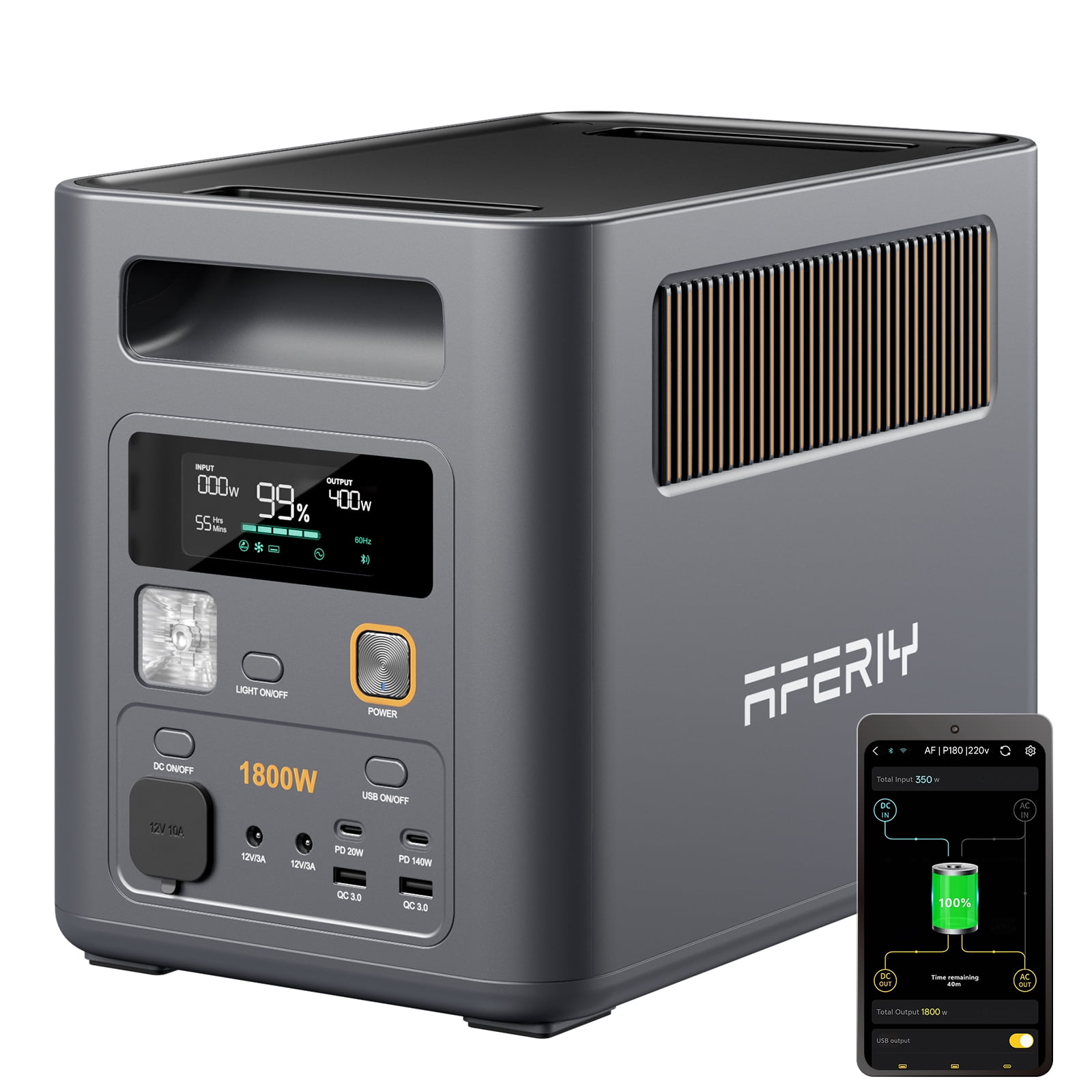 AFERIY 1800W Portable Power Station 1024Wh LiFePO4 Solar Generator, 0-80% in 36 Min Fast Charge, UPS for Home Backup RV