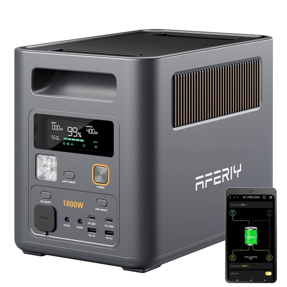 AFERIY 1800W Portable Power Station 1024Wh LiFePO4 Solar Generator, 0-80% in 36 Min Fast Charge, UPS for Home Backup RV