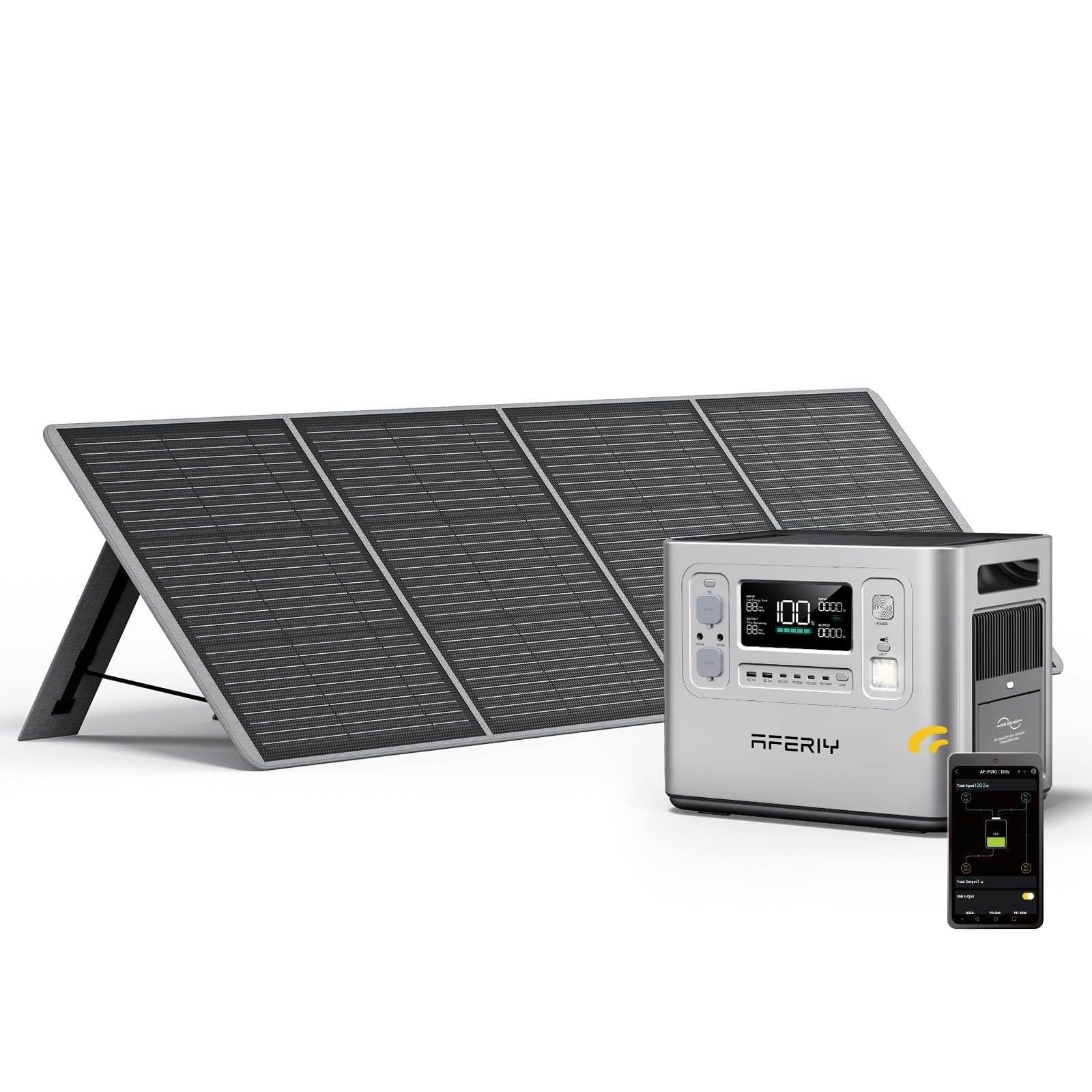 AFERIY 2400W Portable Power Station with 200W Solar Panel, 2048Wh LiFePO4 Solar Generator for Home Backup, Outdoor Camping, RV, and Emergency Use