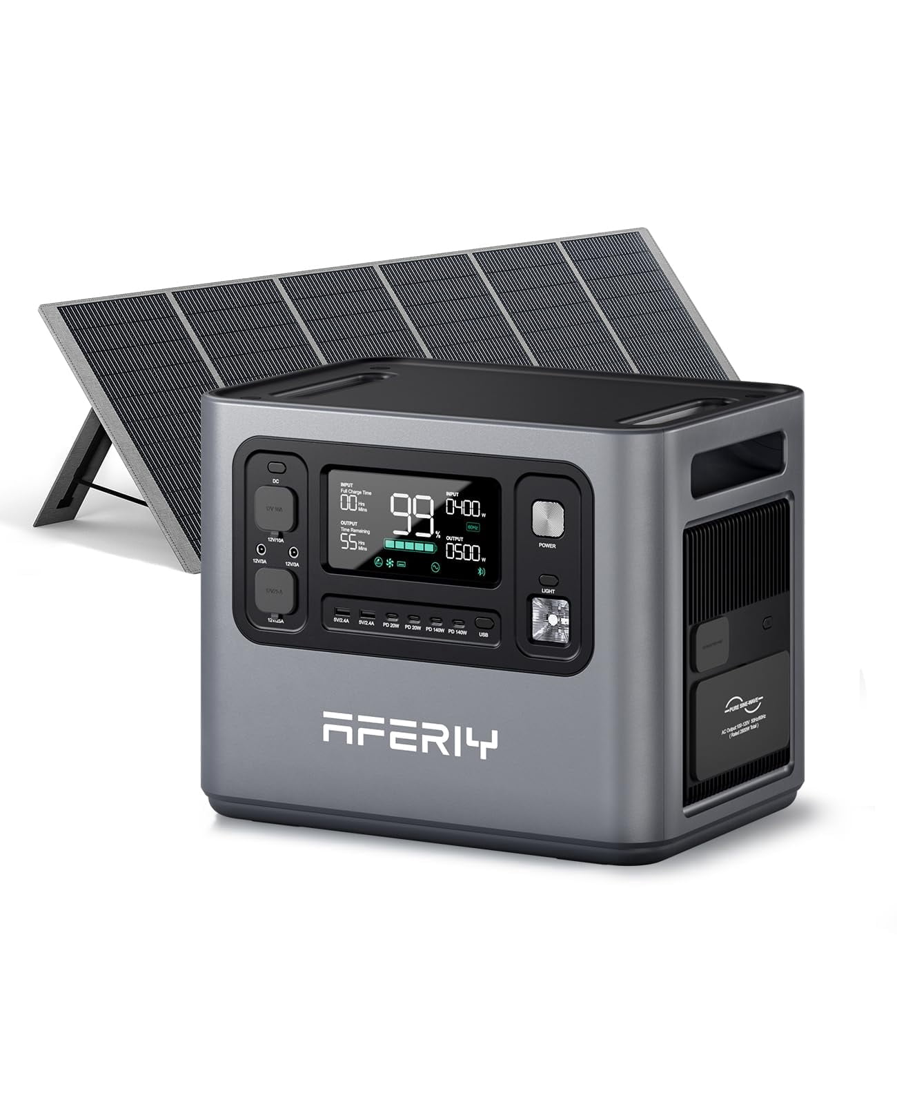 AFERIY P280 2800W Portable Power Station with 400W Solar Panel, 2048Wh LiFePO4 Battery, Expandable to 10kWh, 1800W AC Charging in 38 mins, UPS Solar Generator for Home, Power Outages, Camping, RVs