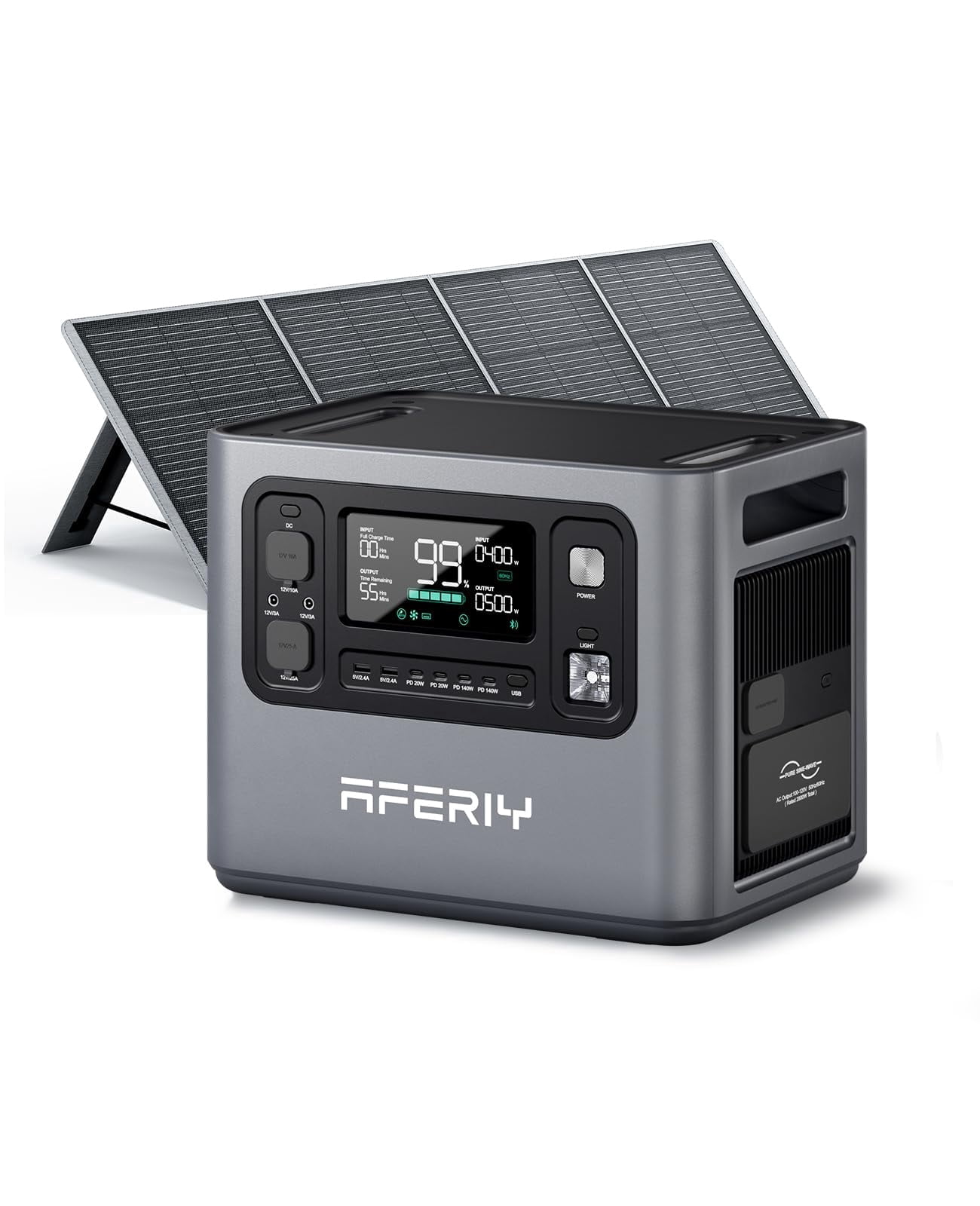 AFERIY P280 2800W Portable Power Station with 200W Solar Panel, 2048Wh LiFePO4 Battery, Expandable to 10kWh, 1800W AC Charging in 38 mins, UPS Solar Generator for Home, Power Outages, Camping, RVs
