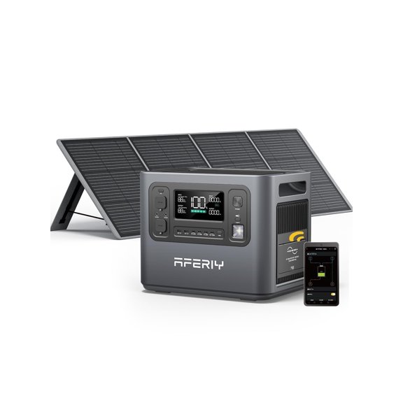 AFERIY 2400W Portable Power Station in Dark Grey, 2048Wh LiFePO4 Battery, 200W Solar Panel, AC & Solar Charging, Solar Generator for Home, RV, Camping, Emergency Power Supply