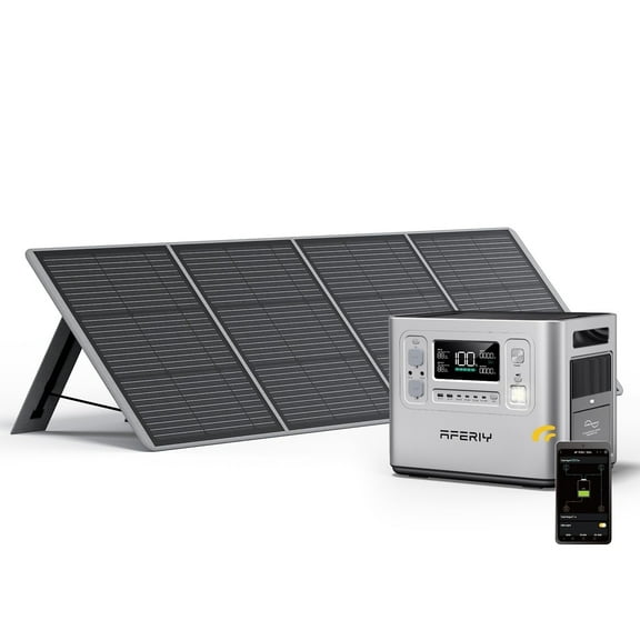 AFERIY 2400W Portable Power Station in Silver, 2048Wh LiFePO4 Battery, 200W Solar Panel, AC Output 120V, Solar Generator for Home Use, Emergency Power, Outdoor Camping