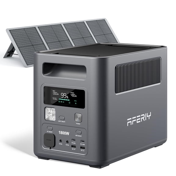 AFERIY Portable Power Station with 100W High-Efficiency Solar Panel, 1024Wh LiFePO4 Solar Generator Kit, 1800W AC Output, Compact Station & Foldable Panel for Home Backup, Camping, RV
