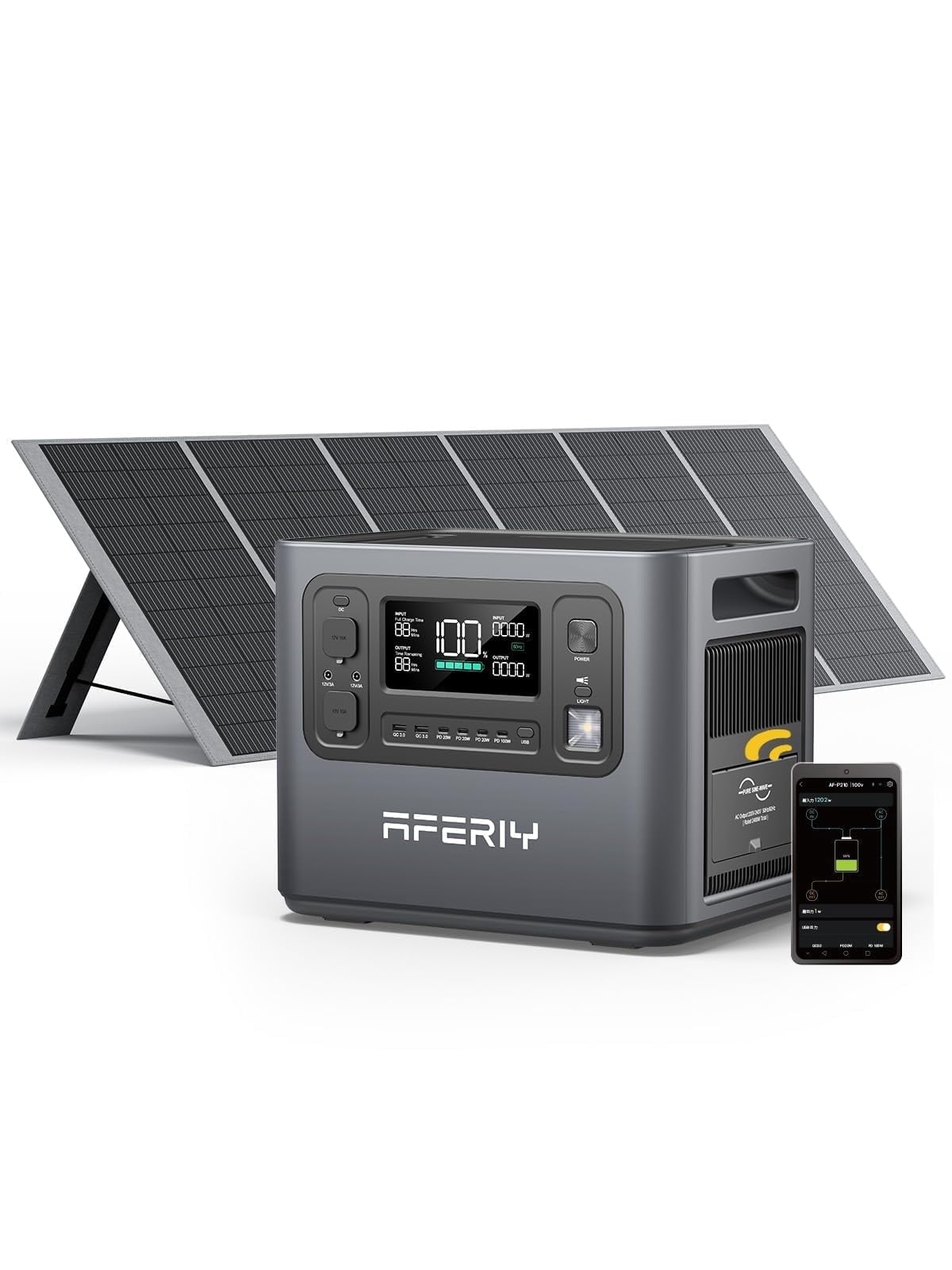 AFERIY 2400W Solar Generator in Silver, 2048Wh LiFePO4 Battery, 400W Solar Panel, AC & Solar Charging, Portable Power Station for Home, RV, Camping, Emergency Power Supply