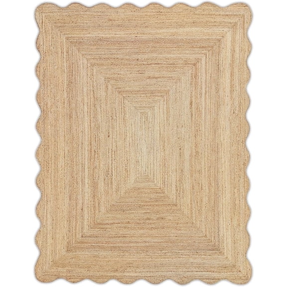 AFFERTO Natural Jute Rug – Hand Braided Wave Edge Scalloped Farmhouse Entryway Rug, Eco-Friendly Boho Home Decor Carpet for Living Room, Hallway & Bedroom