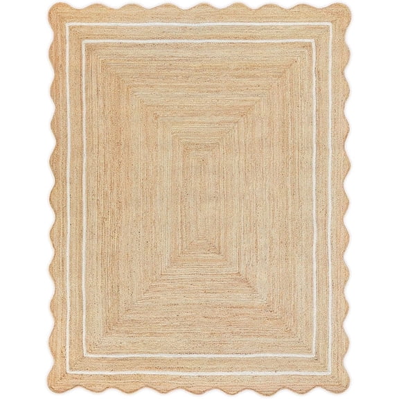 AFFERTO Natural Jute Rug – Hand Braided Wave Edge Scalloped Farmhouse Entryway Rug, Eco-Friendly Boho Home Decor Carpet for Living Room, Hallway & Bedroom