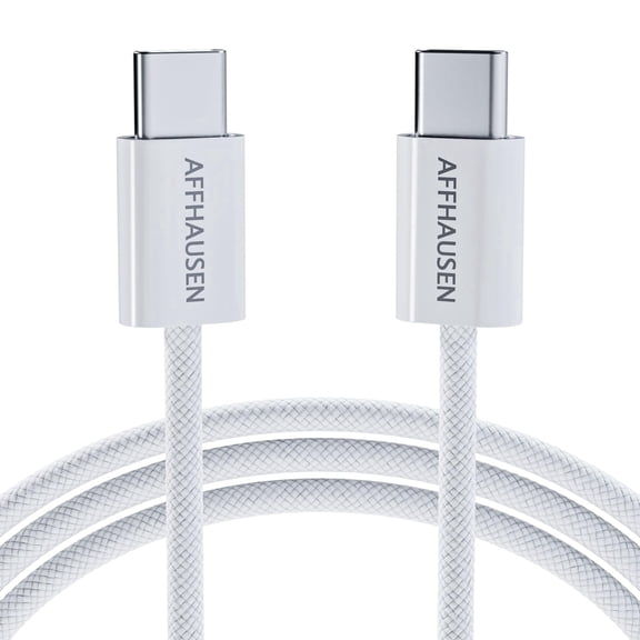 AFFHAUSEN USB-C to USB-C Cable 5ft (1.5m), up to 60W, Braided White, Charging Cord for iPhone 17/16/15, MacBook Air/Pro, iPad Pro, Samsung Galaxy S25
