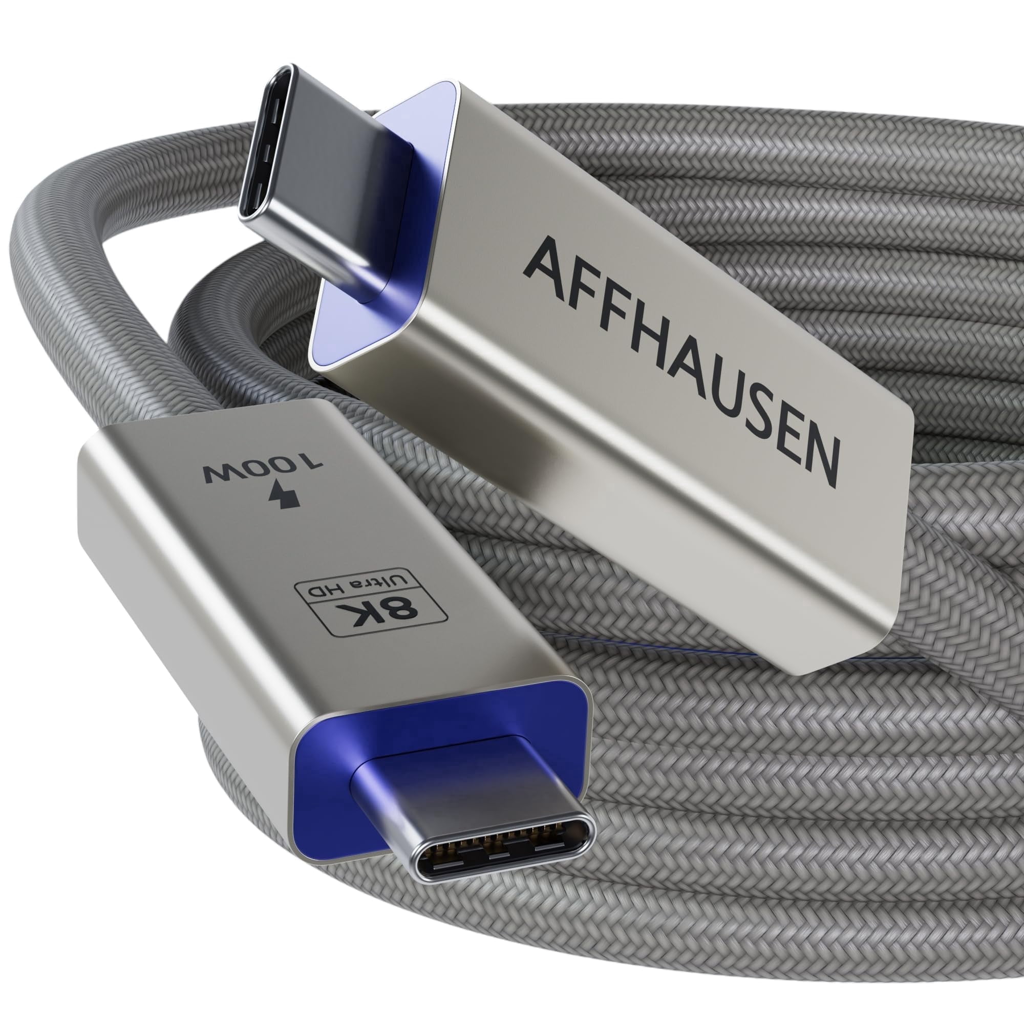 AFFHAUSEN USB4 Cable 3ft (40Gbps), Thunderbolt 4 Compatible, 8K Display, 100W Fast Charging, Braided Aluminum USB-C to USB-C for MacBook Pro, iPad Pro, Dell XPS