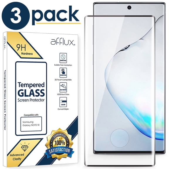 AFFLUX Tempered Glass For Galaxy Note 10 Screen Protector, 9H Tempered Glass, Ultrasonic Fingerprint Compatible,3D Curved, HD Clear for Samsung Galaxy Note10 Glass Screen Protector - (3-Pack)