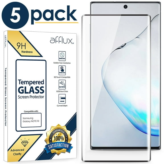 AFFLUX Tempered Glass For Galaxy Note 10 Screen Protector Tempered Glass, Ultrasonic Fingerprint Compatible,3D Curved, Full Glue, HD Clear for Samsung Galaxy Note10 Glass Screen Protector (5-Pack)