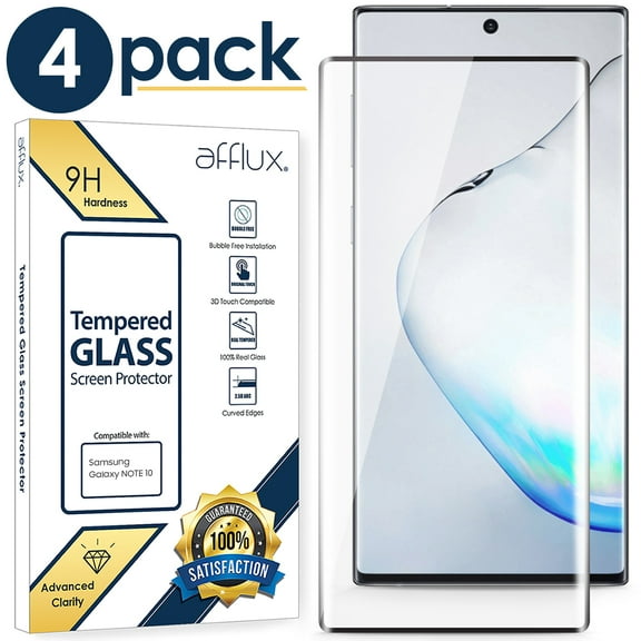 AFFLUX Tempered Glass For Galaxy Note 10 Screen Protector Tempered Glass, Ultrasonic Fingerprint Compatible,3D Curved, Full Glue, HD Clear for Samsung Galaxy Note10 Glass Screen Protector (4-Pack)