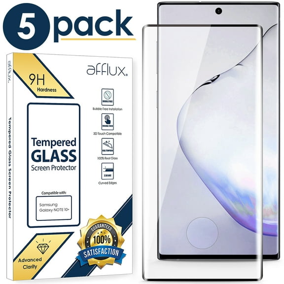 AFFLUX Tempered Glass For Galaxy Note10+ Screen Protector, 9H Tempered Glass, Ultrasonic Fingerprint Compatible,3D Curved, HD Clear for Samsung Galaxy Note10+ Glass Screen Protector -(5-Pack)