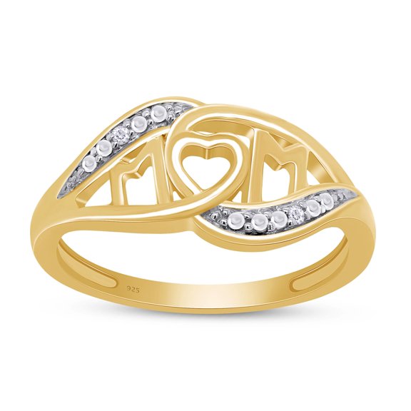 AFFY 0.01CT Natural White Diamond "MOM" Ring in 14K Yellow Gold over Sterling Silver-9.5