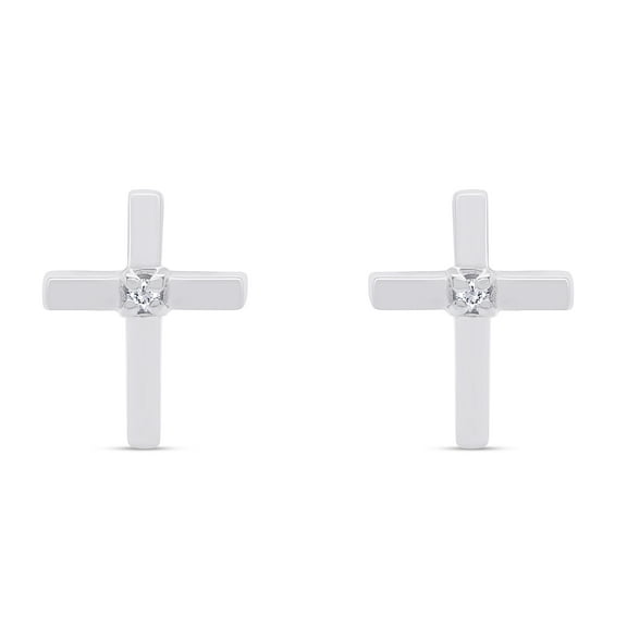 AFFY 0.02CT Natural Diamond Accent Cross Stud Earrings for Women 14K White Gold over Sterling Silver