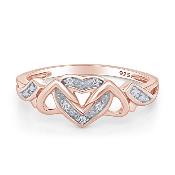 AFFY 0.03CT Natural Diamond Accent Interlocking Heart Ring for Women 14K Rose Gold over Silver-4
