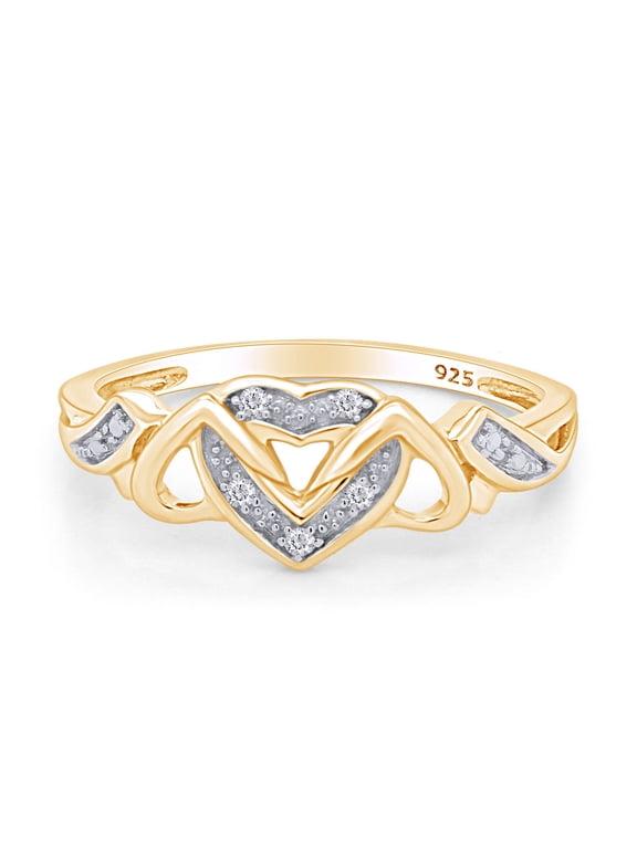 0.03CT White Natural Diamond Triple Heart Promise Ring in 14k Yellow Gold over Silver-4