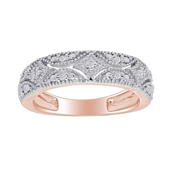 AFFY 0.04CT White Natural Diamond Accent Wedding Band Ring for Women 14K Rose Gold over Silver-7