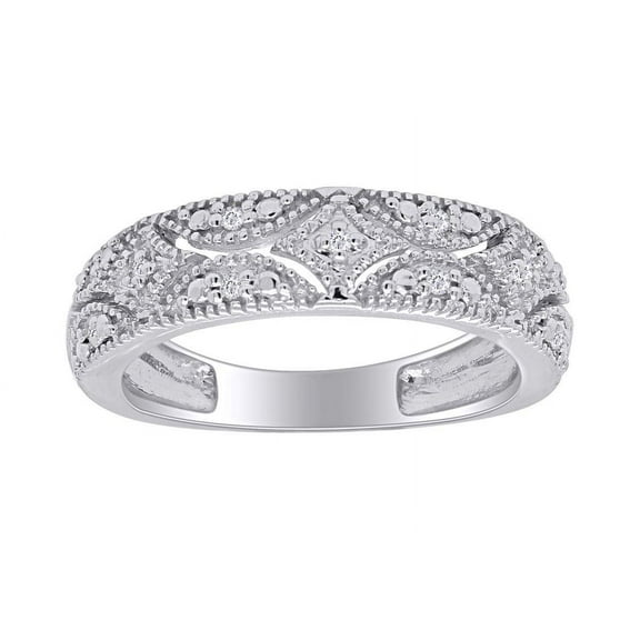 AFFY 0.04CT White Natural Diamond Accent Wedding Band Ring for Women 14K White Gold over Silver-4