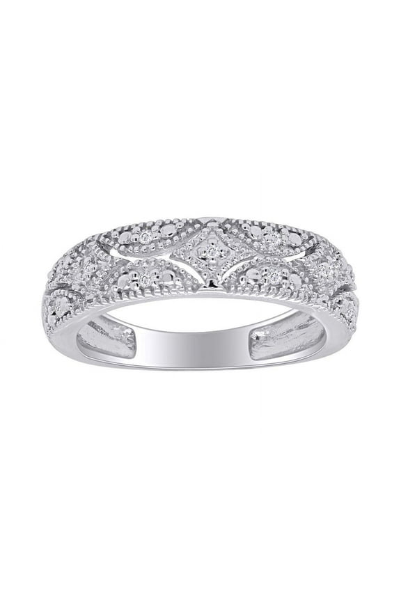 0.04CT White Natural Diamond Accent Wedding Band Ring for Women 14K White Gold over Silver-4