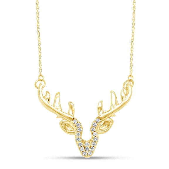 AFFY 0.05 Carat (ctw) Round Cut Lab Created Moissanite Diamond Accent Deer Antler Pendant in 14K Yellow Gold Over Sterling Silver, With 18" Chain