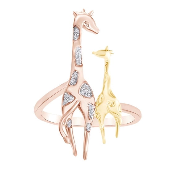 AFFY 0.05 Cttw Round White Natural Diamond Accent Giraffe Ring In 14k Rose Gold Over Sterling Silver-4