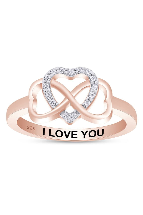 0.05CT Natural Diamond "I Love You" Infinity Heart Promise Ring 14K Rose Gold over Silver-8