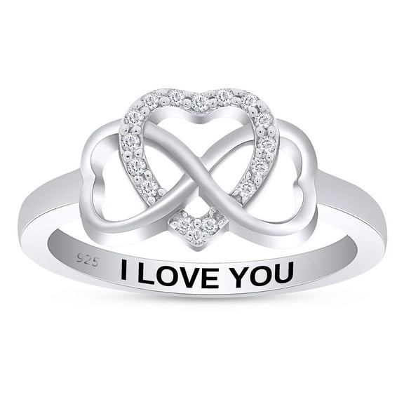AFFY 0.05CT Natural Diamond "I Love You" Infinity Heart Promise Ring 14K White Gold over Silver-4