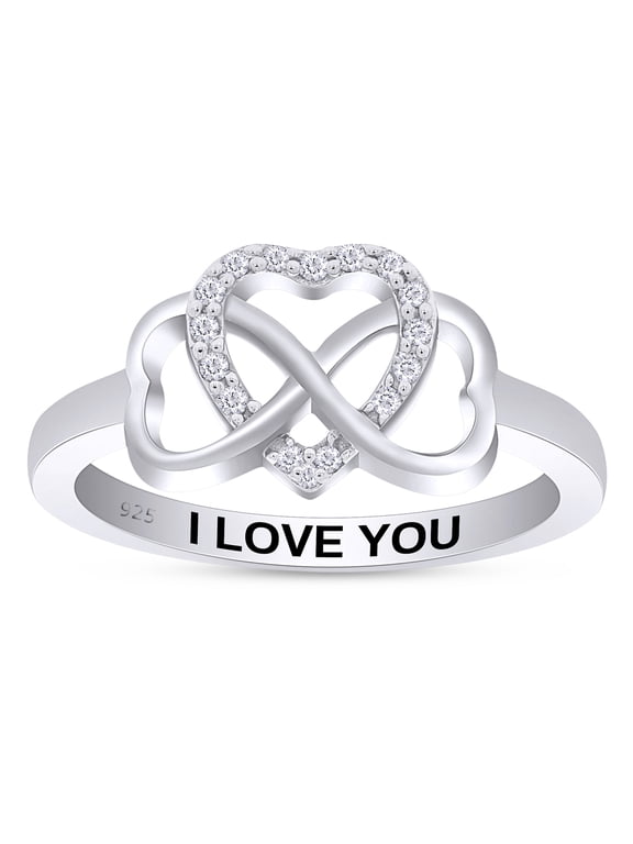 0.05CT Natural Diamond "I Love You" Infinity Heart Promise Ring 14K White Gold over Silver-4
