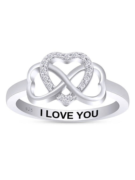0.05CT Natural Diamond "I Love You" Infinity Heart Promise Ring 14K White Gold over Silver-8