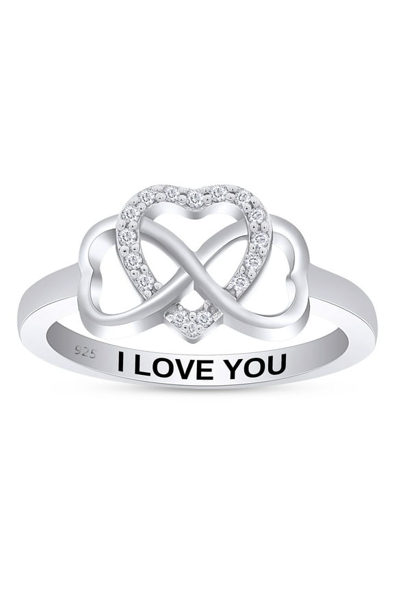 0.05CT Natural Diamond "I Love You" Infinity Heart Promise Ring 14K White Gold over Silver-8