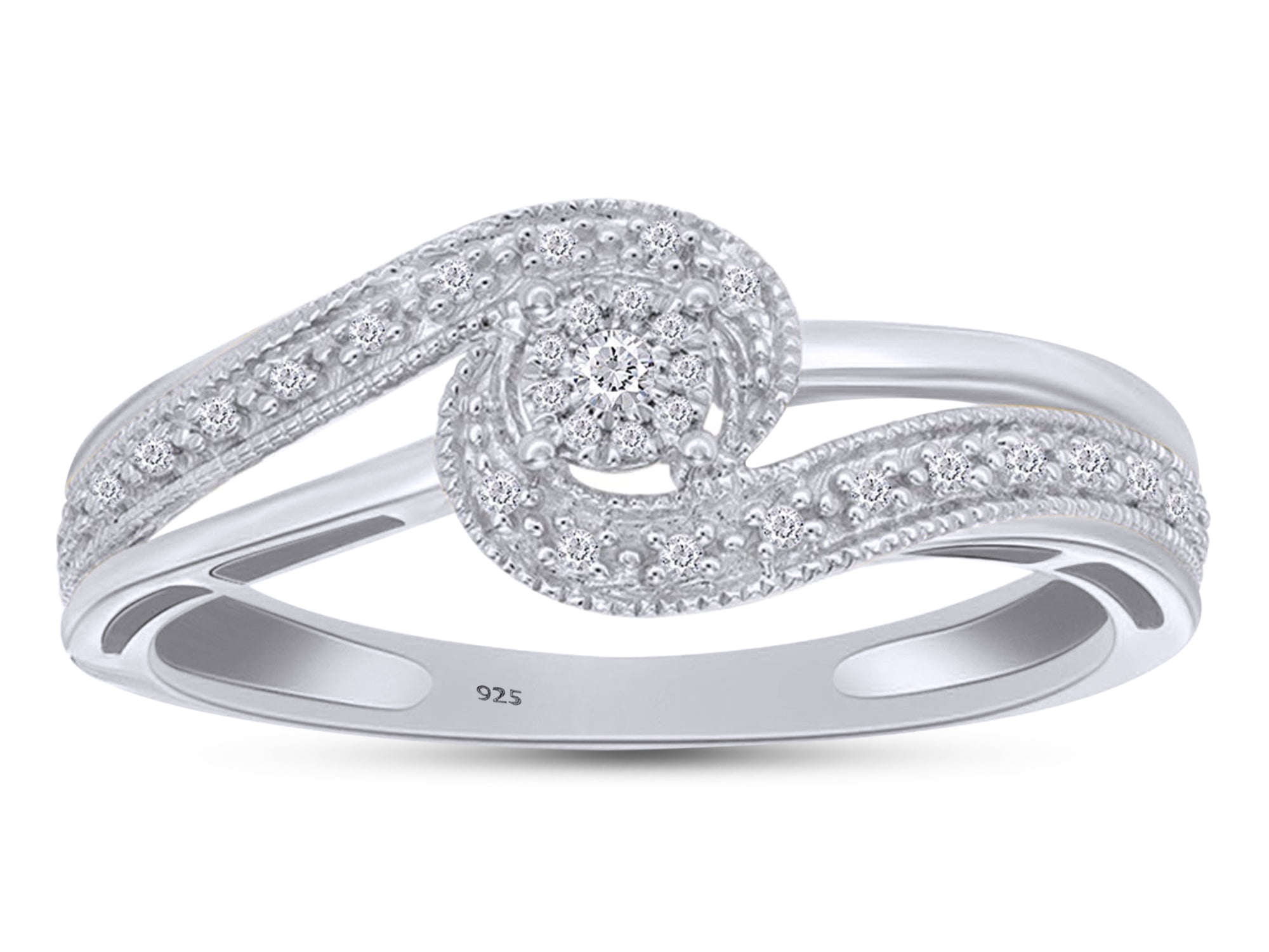 AFFY Simple Daisy Flower Promise Ring 14k White Gold Over Sterling Silver For Women Ring Size 8