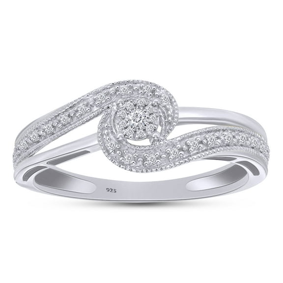 AFFY 0.05CT Natural Round Diamond Swirl Promise Ring for Women 14K White Gold over Silver-4
