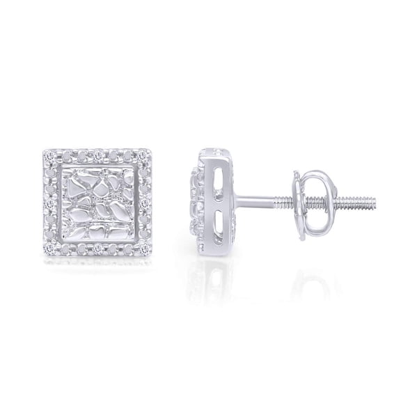 AFFY 0.05CT Natural White Diamond Accent Square Shape Nugget Mens Stud Earring 10K Solid White Gold