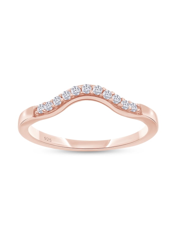 0.06CT Natural Diamond Curved Wedding Band Ring 14k Rose Gold over Sterling Silver-10