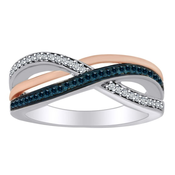 AFFY 0.09 Cttw Round Cut Blue & White Natural Diamond Intertwined Ring In 10K Two Tone Gold-Ring Size-5