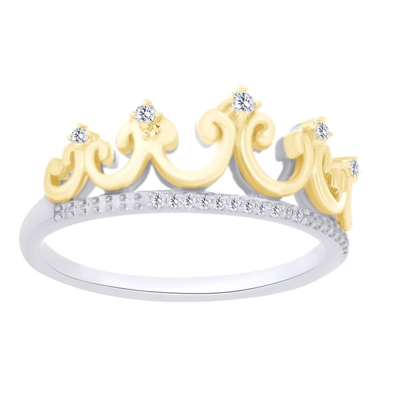 AFFY 0.1 Cttw Round Shape White Natural Diamond Eternity Crown Ring In 10K Solid White Gold